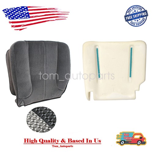 Driver Side Bottom Seat Cover + Foam Cushion Set For 2002-2005 Dodge Ram 1500 SLT (Dark Gray, Cloth)