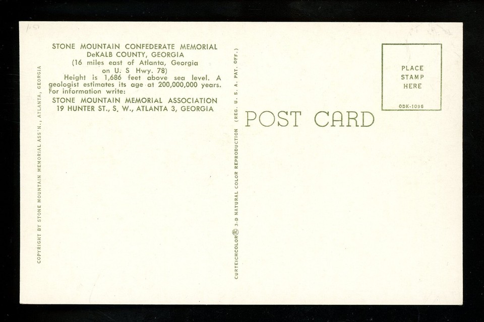 GA postcard Stone Mountain Park carving Stonewall Jackson