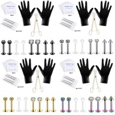 19PCS Professional Body Piercing Tool Kit Ear Labret Lip Studs Needles Set 16G