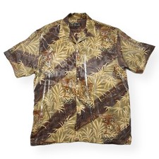 Vintage 90s Hawaiian Shirt Men XL Brown Tiger Loop Collar Short Sleeve Camp