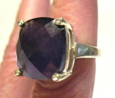 STERLING SILVER AMETHYST CUSHION CUT RING SIZE 6  8.3 GRAMS