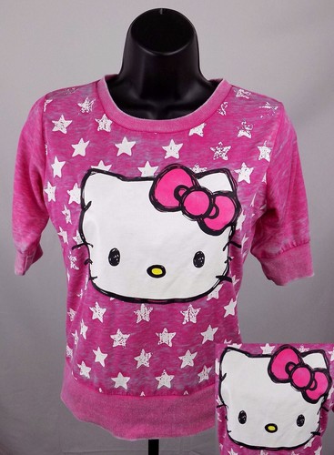 Hello Kitty Sweatshirt Girl's Medium Pink Sanrio Graphic Logo Sweater New - Picture 2 of 4