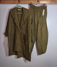 Planet Silk OSFM Cape And Pant Combo Crumpled Silk USA made Designer Art to Wear