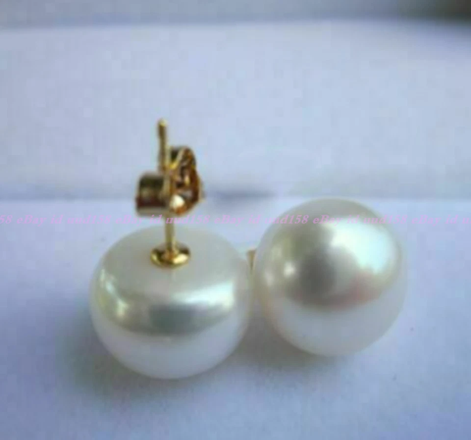 Huge 13-14mm Real Natural South Sea White Pearl Stud Earrings 14k - Image 3 of 4