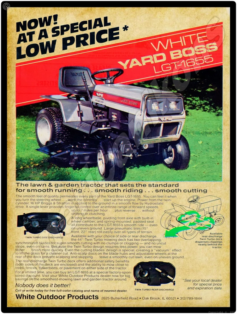 1983 White Lawn Tractors NEW Metal Sign Yard Boss Model LGT 1655 Pictured