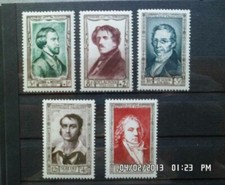timbre France: Célébrités du 19 siècle 1951 YetT n° 891/892/893/894/895 **