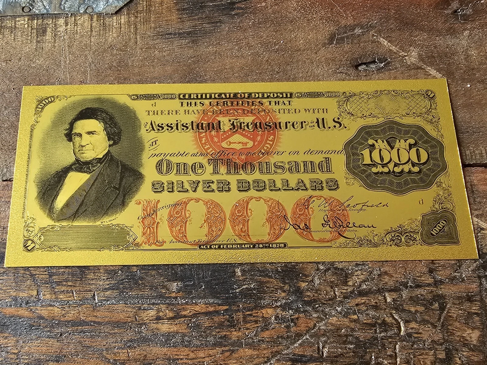 1878 William L Macy 1 GRAM 24k GOLD NOTE $1000 DOLLAR BILL Pics Do No Justice!! - Picture 1 of 7