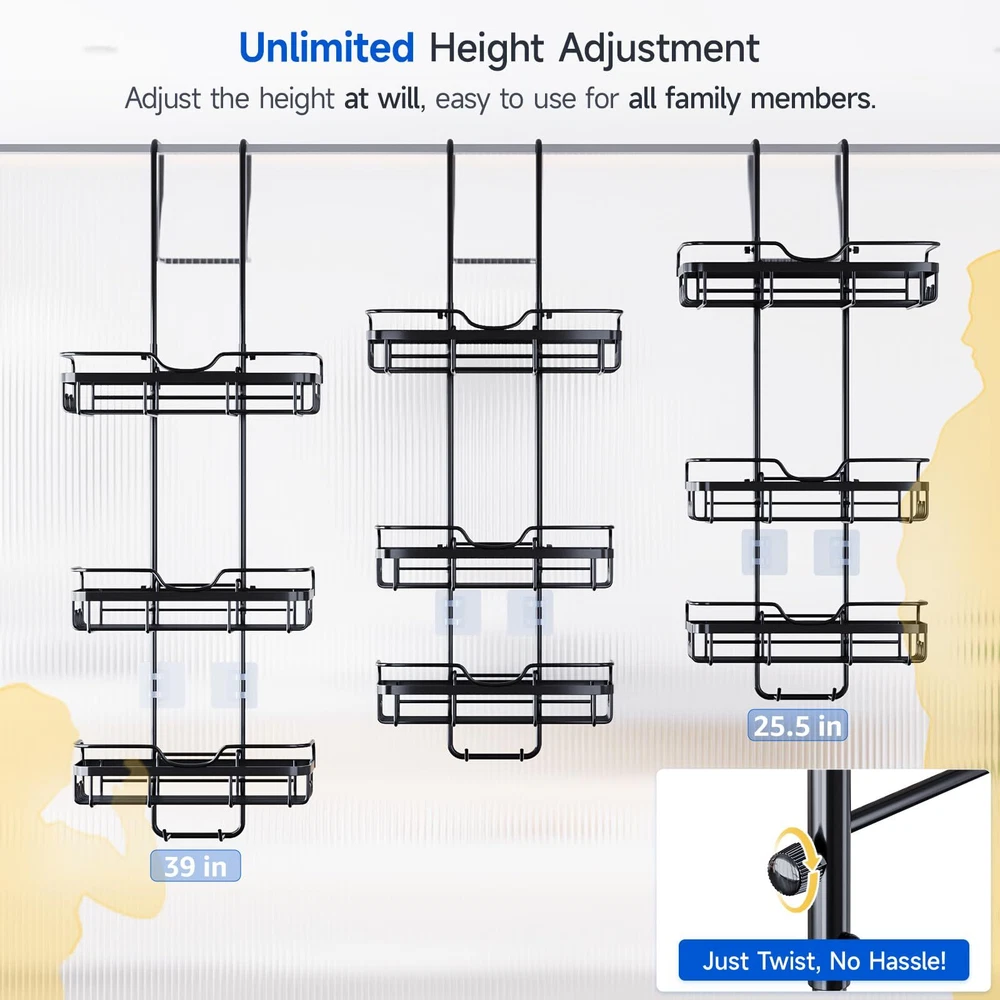 Shower Caddy Over the Door Organizer: Bath Rack Hanging Over Glass with Hooks...