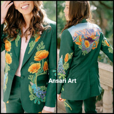 Women Green 2Pc Bespoke Floral Flower's Embroidered Premium Country Western Suit