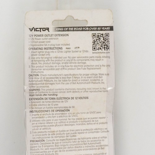Victor Bell 12 Volt DC Power Outlet Extension 10' Cord New in Package 5 Amp Fuse - Picture 5 of 7
