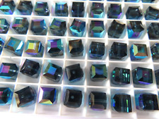 12 Swarovski Crystal Cube Beads in 8mm Montana AB. 5601
