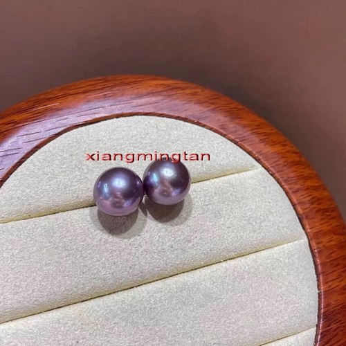 18K GOLD Top ROUND real pink deep PURPLE 10-11MM SOUTH SEA stud PEARL earrings - Picture 4 of 4