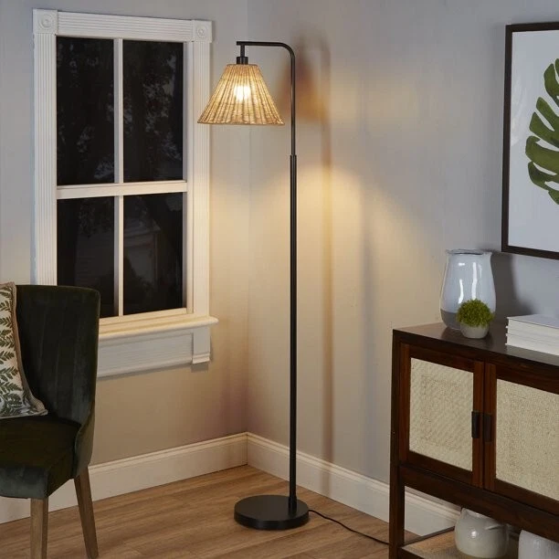Better Homes Gardens Black Metal Floor Lamp with Rattan Shade