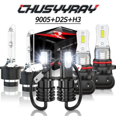 For Nissan Maxima 2004-2006 9005+D2S+H3 6x HID/LED Headlight + Fog Light Bulb