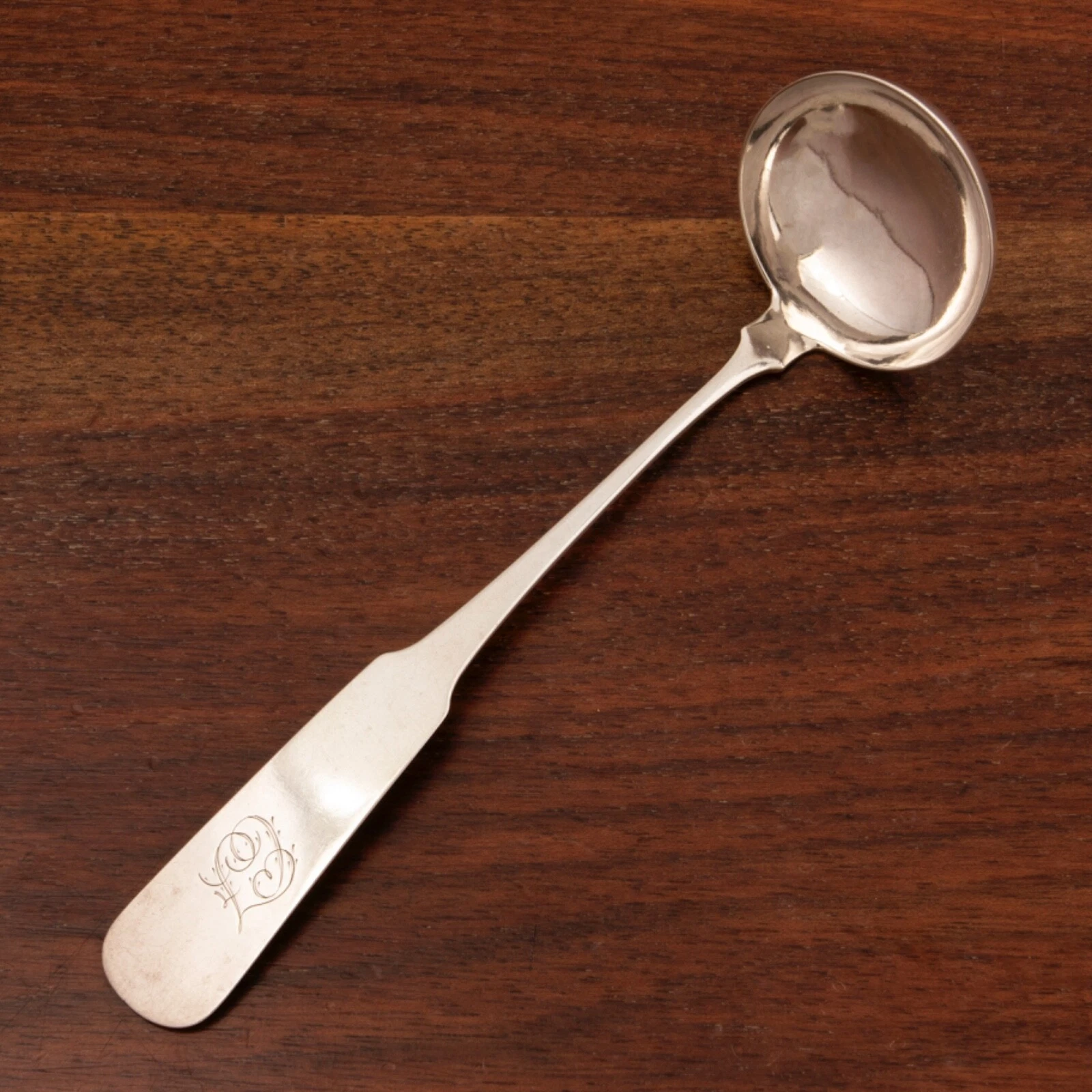 MARCUS MERRIMAN NEW HAVEN, CT. COIN SILVER SAUCE LADLE c.1813 MONOGRAM CF