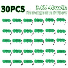 30PCS Ni-MH 3.6V 40mAH Rechargeable Battery With 2 Pins/Tabs For Meter Alarm New