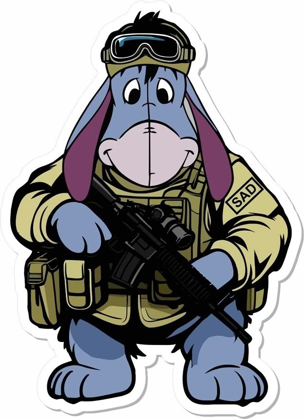 Winne the Pooh, Tactical Eeyore Vinyl Die Cut Sticker