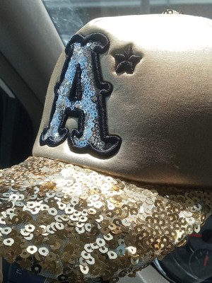 Letter A Baseball Hat Cap Womens Sequins Gold Net Back Trucker Snapback Glitter