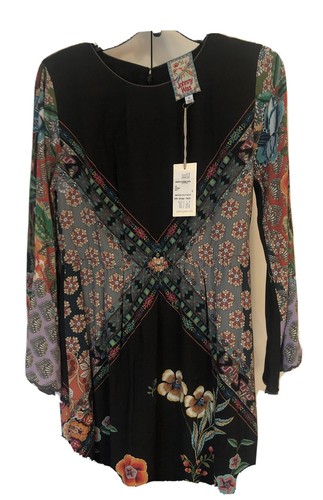 NUEVO CON ETIQUETAS $345 JOHNNY WAS Vestido Freya Negro Panel Floral MAXI Largo Slv Mujeres XSmall B8 - Imagen 11 de 12
