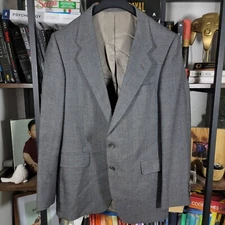 VTG St. Michael Men's Sport Coat Blazer Two Button Gray Plaid Wool Sz 38S