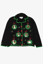 Vintage Black Jack B. Quick Dogs Ugly Christmas Cardigan 1990s