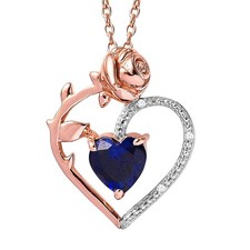 Lab Created Sapphire Heart Necklace in 14k Rose Gold Plated Sterling Silver