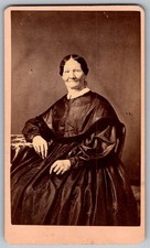 Antique Cdv Circa 1870s Old Gorgeous Lady In Dark Silk Dress Seated Portrait