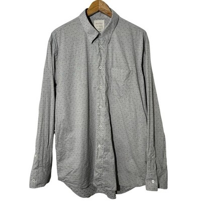 Billy Reid Men s Standard Cut Shirt Button Down Polka Dot Pattern XL Gray Teal