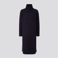 UNIQLO Wool Blend High Neck Slit Sweater Dress in Navy Blue Size Large L