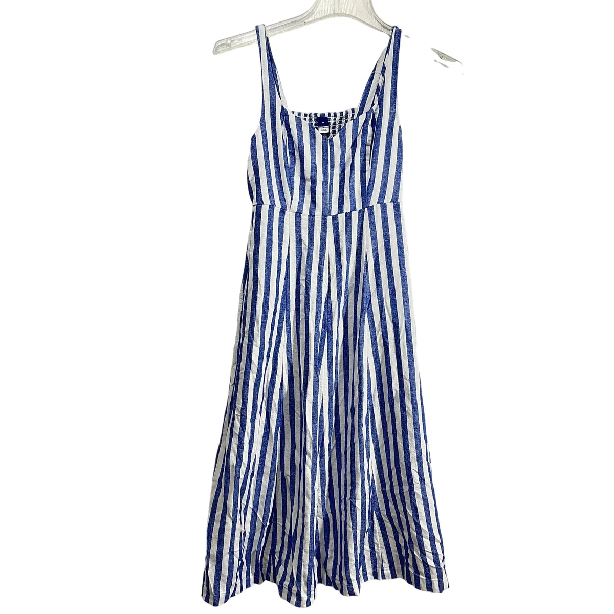 old navy striped linen dress Old Navy Women's Fit & Flare Sleeveless Linen-Blend Midi Dress - Blue