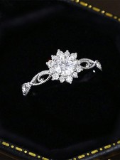 Elegant Floral Design Diamond Ring Size 13 For Engagement Wedding Anniversary