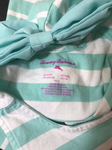 Tommy Bahama Dress Girls Medium 5/6 Sleeveless Blue Striped Flamingo - Picture 7 of 8