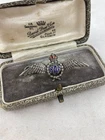 VINTAGE SILVER ENAMEL SWEETHEART BADGE BROOCH ROYAL AIR FORCE WINGS RAF WW2