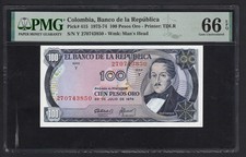 Colombia 100 Pesos Oro 20-07-1974 P415 Uncirculated Graded 66