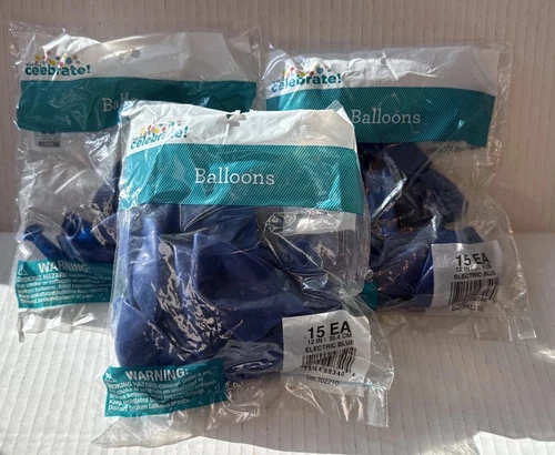 3 Packs Of 15 Count 12 Inch Electric Blue Balloons NEW