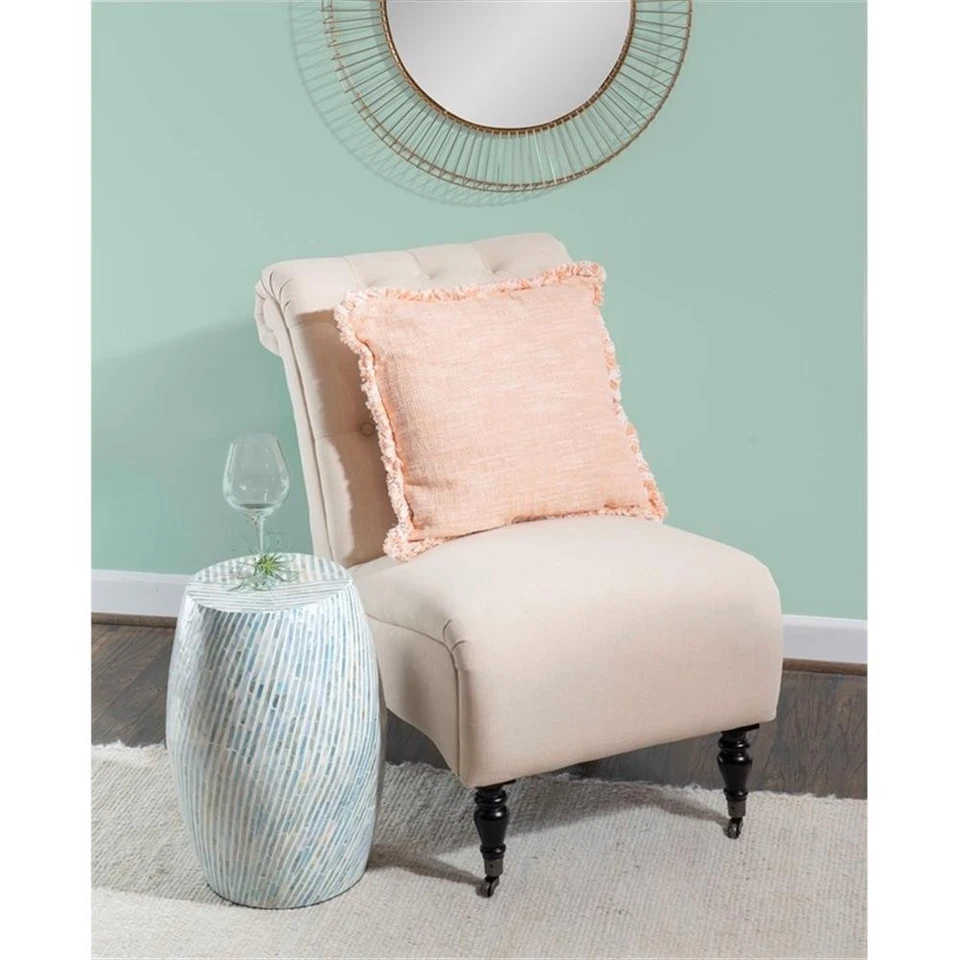 Mesa de tambor redonda Linon Westly con acabado Capiz Shell en azul claro/blanco Foto 3 de 4