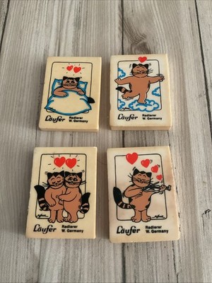 Vintage Neuheit Radiergummis Laufer Radierer Katze Herz Gummis 80er/90er