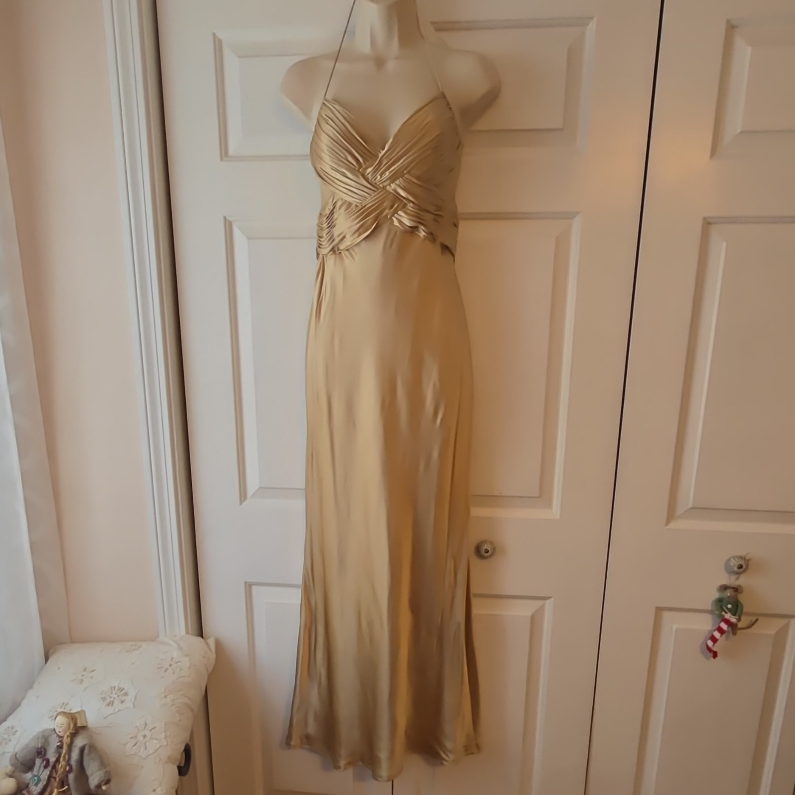 Gold Satin dress Halter Neck,  Backless, Sleeveless, Size 6. Great for PROM