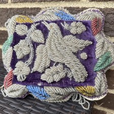 c.1800's Beaded Native American Pillow Birds Intricate Thick 9.5&rdquo; Dream Cushion