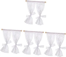 4Pcs Dollhouse Miniature Lace Curtains, Dollhouse White Window Shades Curtain Ti