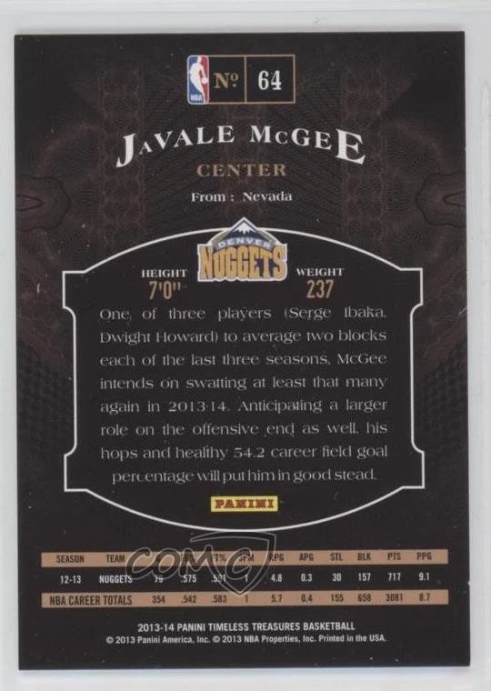 2013-14 Panini Timeless Treasures /299 JaVale McGee #64 - Image 2 of 2