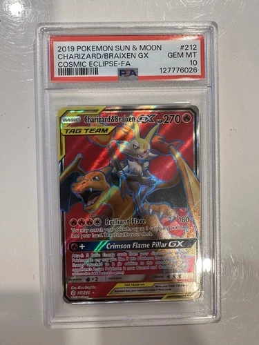 Charizard & Braixen GX (Full Art) 212/236 Sm-Cosmic Eclipse Holo PSA 10 🔥