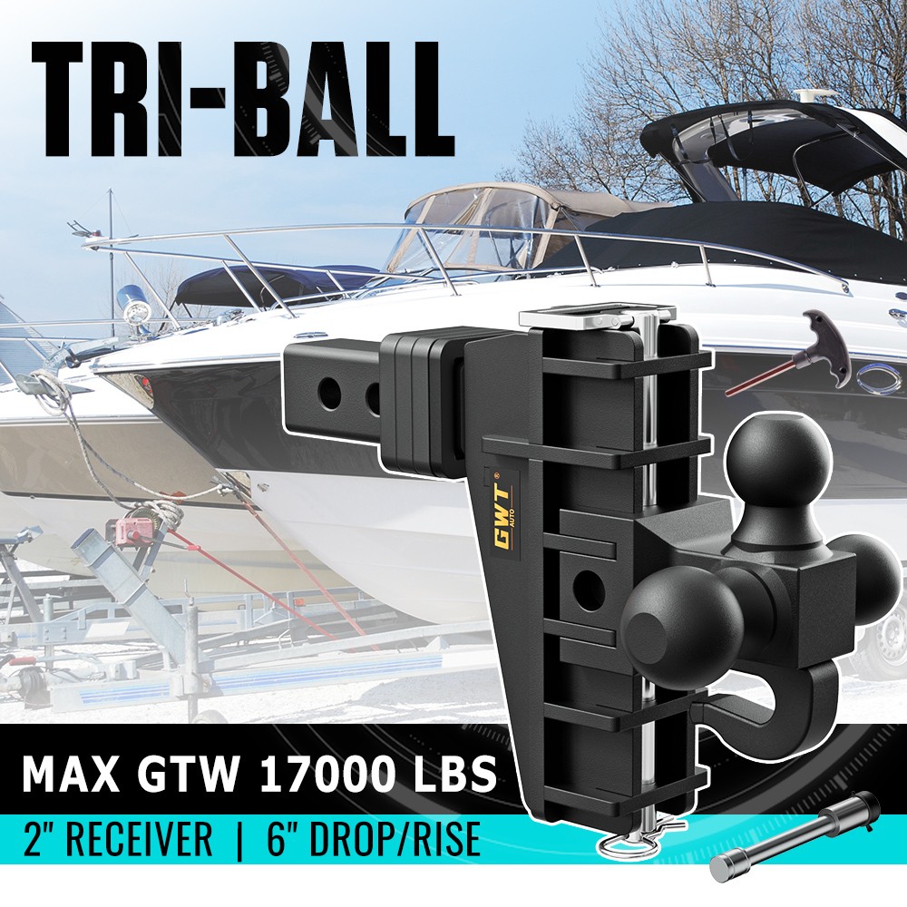 Trailer Hitch Fits 2 Inch Receiver 6 Inch Adjustable Drop Hitch Solid Tri-Ball