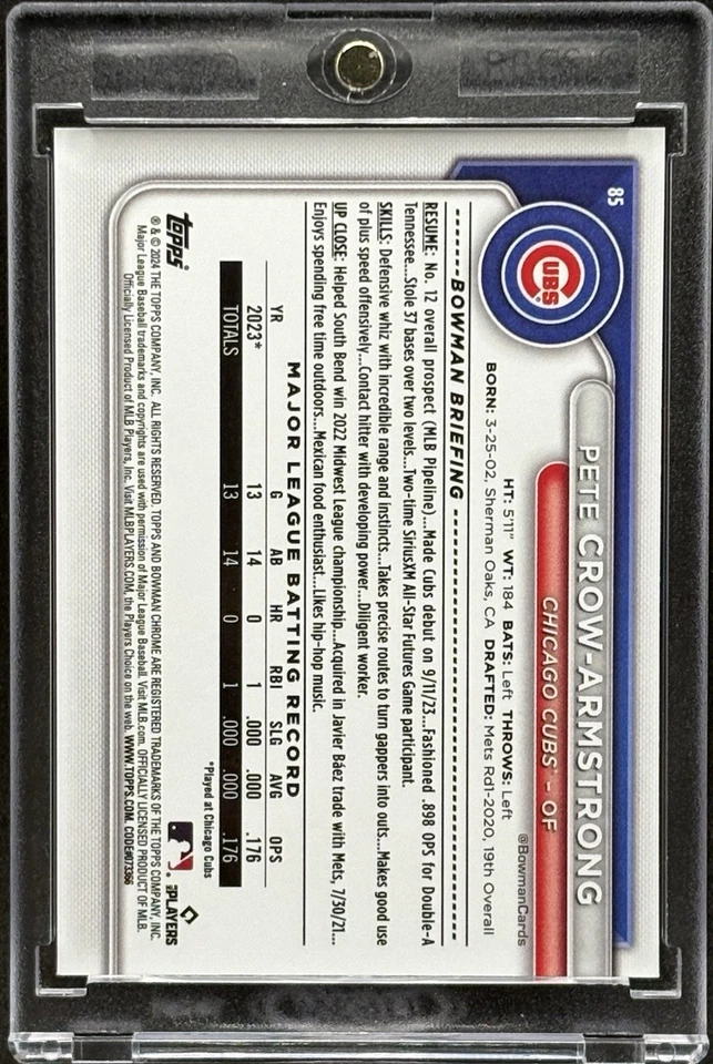 Tarjeta de inversión refractor novato Pete Crow-Armstrong RARA BOWMAN SSP COMO NUEVA Foto 2 de 2