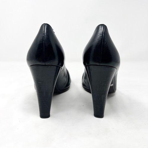 Stuart Weitzman Size 10 Black Leather Silver Buckle Toe Almond Toe Heels Pumps - Picture 5 of 12