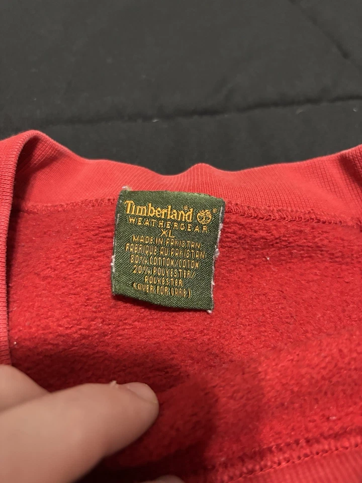 Vintage Timberland Weathergear Classic Logo Crewneck Sweatshirt Red Navy Size XL - Image 4 of 4