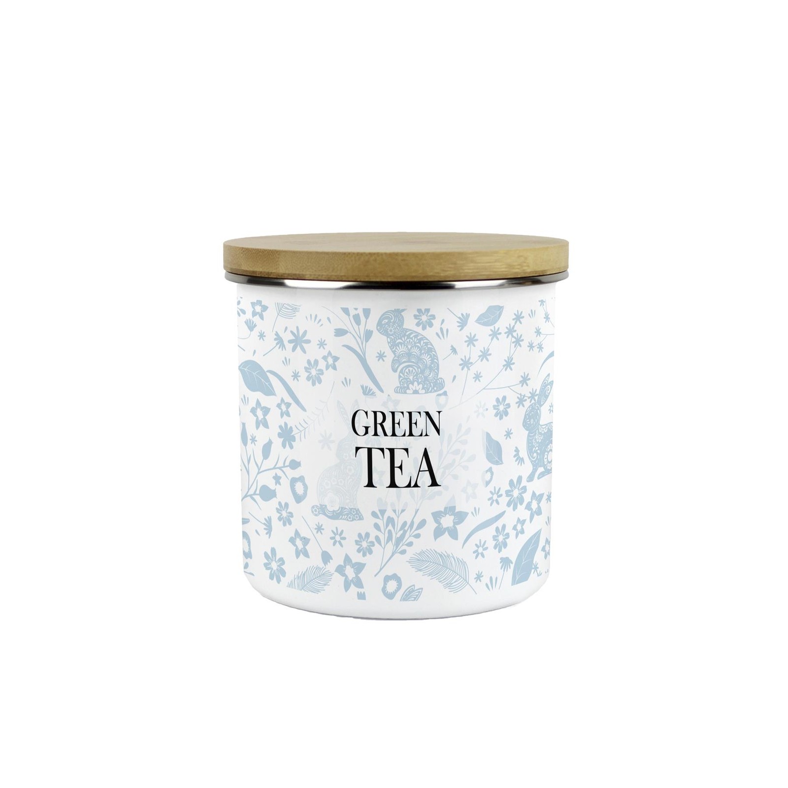 Wild Rabbits Green Tea Canister - Blue Enamel Kitchen Storage Gifts