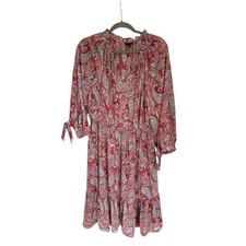 Talbots Dress Size Large Paisley Midi Long Tie Sleeve Multicolored Boho Peasant