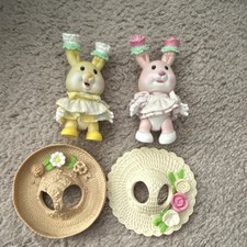 Lot of 2 Tea Bunnies Pink and Yellow - Just Bunnies and Hats