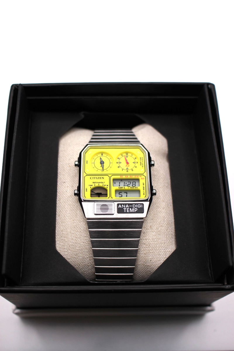 Citizen JG2170-59Y Ana-Digi Temp Record Label Ltd 500 Yellow SS